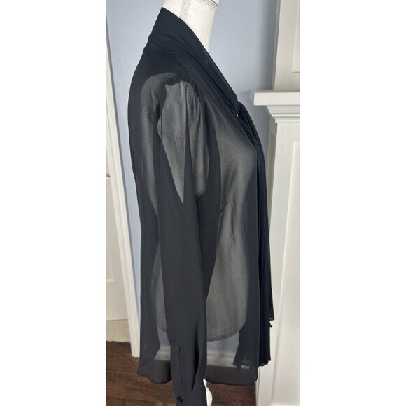 DENNIS BY DENNIS BASSO WOMEN BLACK SIZE 14 BLOUSE W/LONG Pleated Attached Scarf - Picture 8 of 10